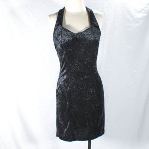 Vintage 1990s Black Velveteen Halter Sweetheart Neckline Cocktail Dress
